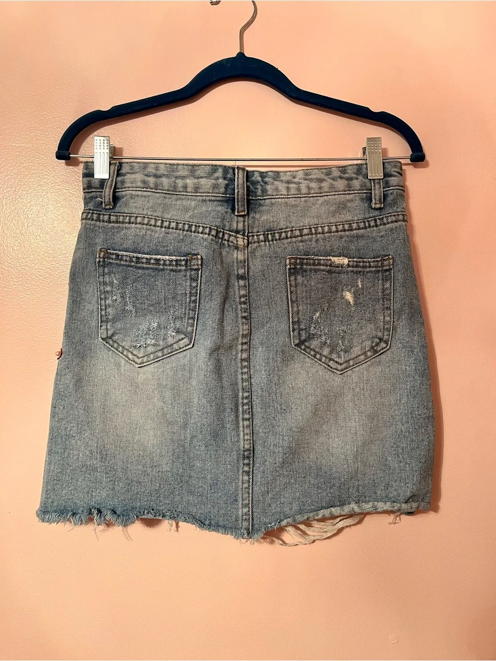 Embroidered Red Floral Distressed Denim Skirt - Women